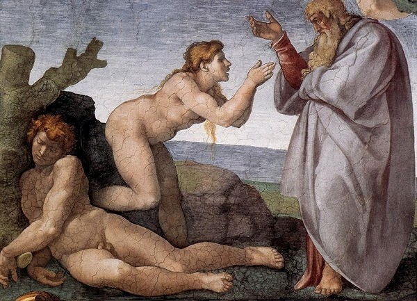 God creates Eve from Adam's rib. (minor panel)